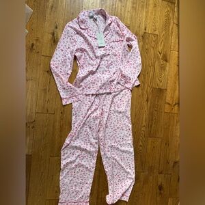 Joie Pink and Red Heart Pattern Pajama Set